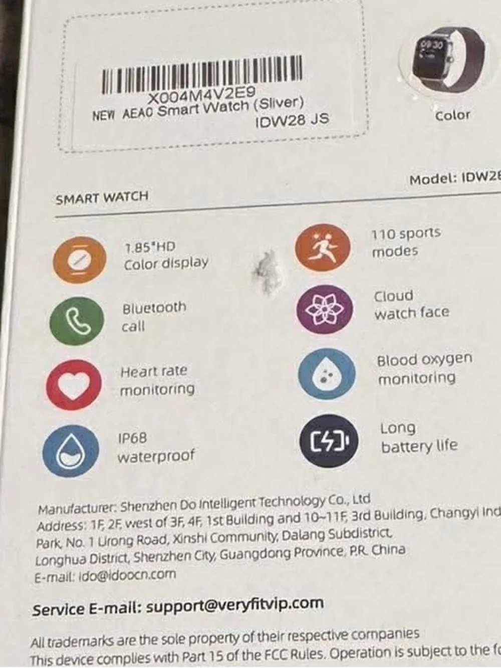 IDW28 Smart Watch - Silver NEW IN BOX compatible with any smart phone